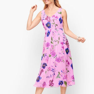 Talbots Women Georgette Botanical Midi Dress 16P Purple Stretch Flowy Spring NWT